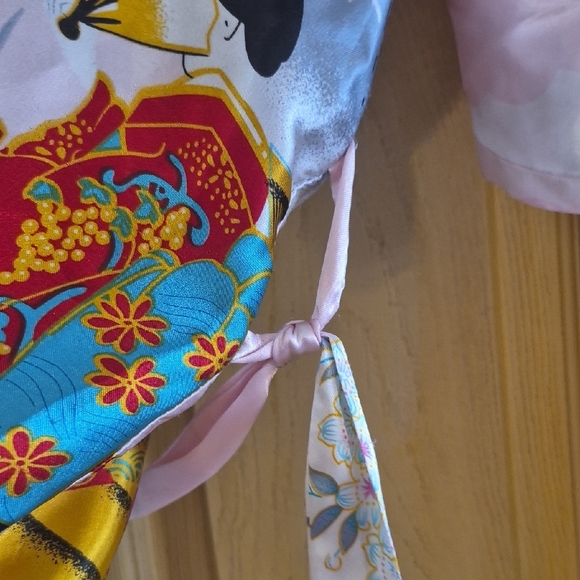 Silk Asian Silk Robe XL With Tie Lightwieght Short Sleeve Design Geisha Vintage - Picture 5 of 7